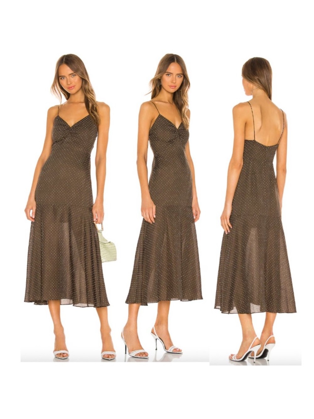 Alexis Brown Polka Dot Spaghetti Strap Midi Dress
